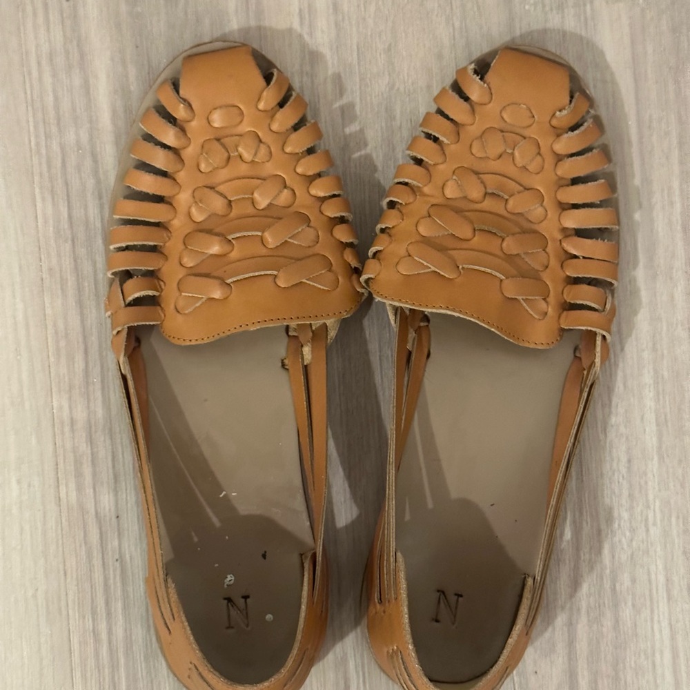 Nisolo Tan Leather Flats with Woven Design
